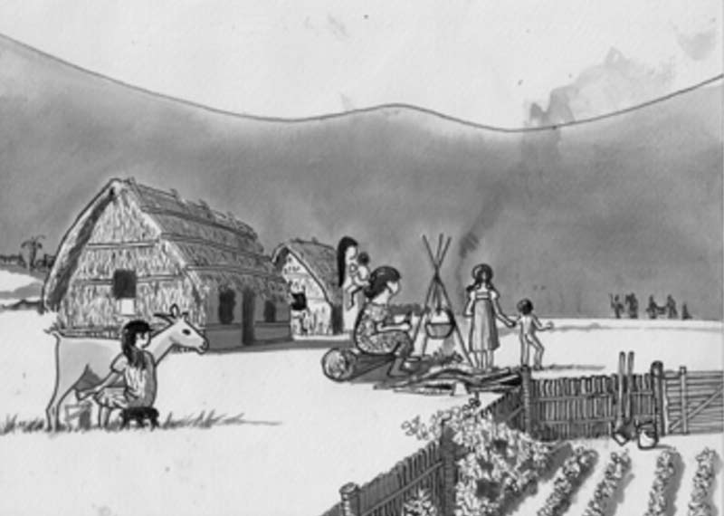 “Illustration by Jean Roche from a Signal article about George Ashdown, James Bishop and (?) Chapman, the first settlers at Old Settlement Beach”