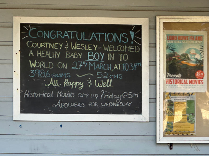 baby born announcement on a chalkboard on Lord Howe