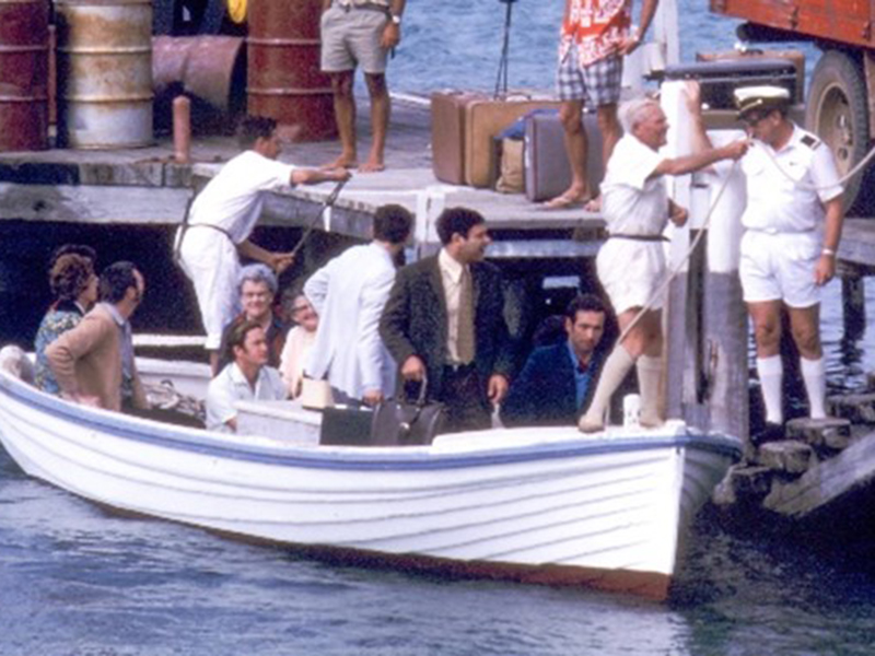 David in ‘Tropical uniform’ greeting visitors at the jetty steps.