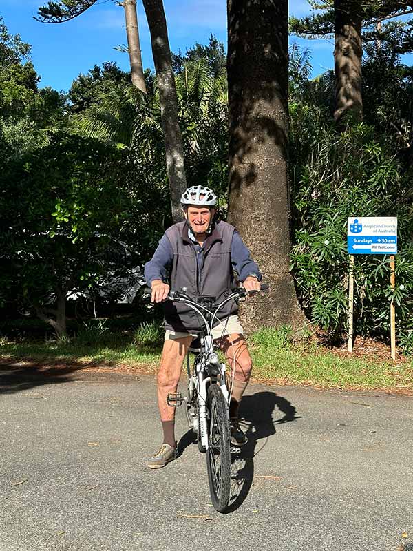 The image is of George Warner on his bike. George recently celebrated his 94th Birthday. He is still enjoying riding around the Island on his bike.