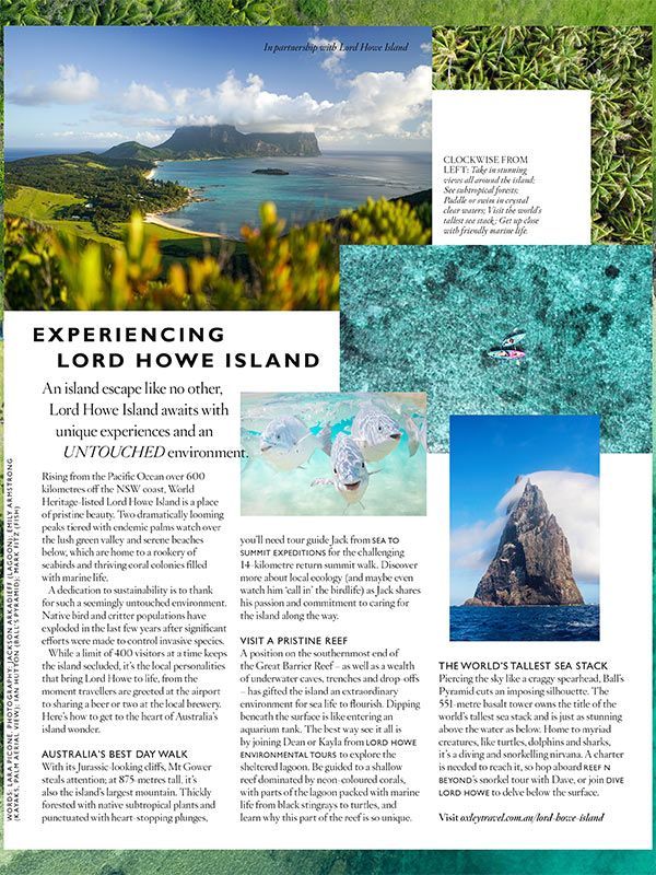 Lord Howe Island is featured in the Australian Traveller 100 Aussie Wonders issue.