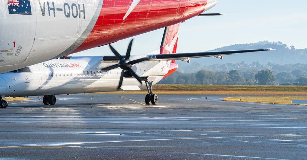 Qantaslink airplanes at the airport.