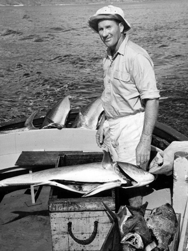 Jim involved in two of his favourite occupations – boating and fishing – in his own vessel, the Wide-Awake. Photo courtesy of the LHI Historical Society