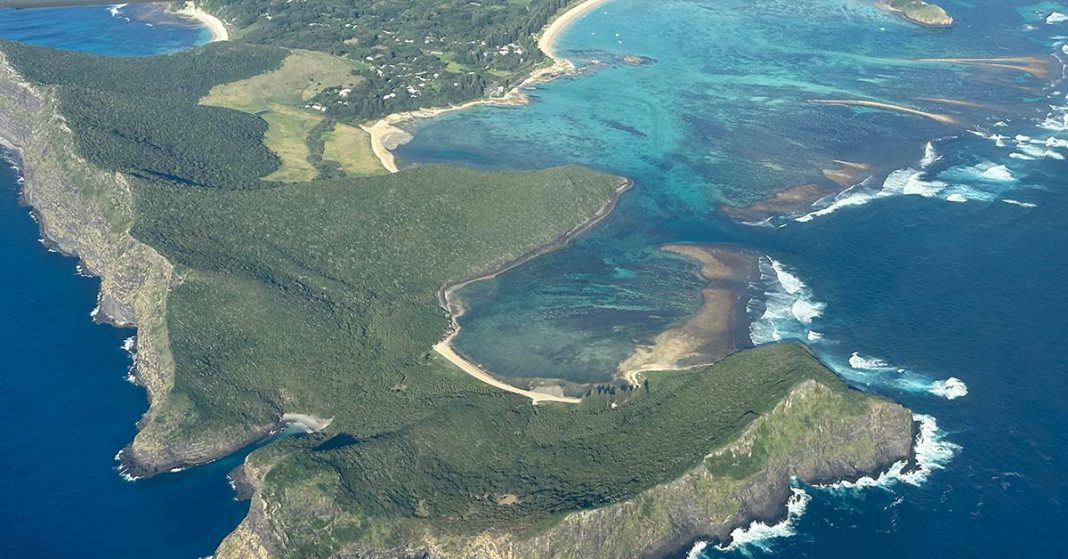 An aerial view of Lord Howe Island taken from plane.