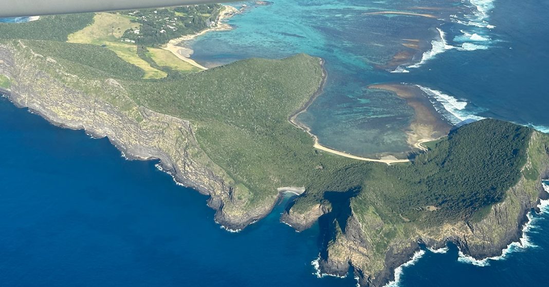 An aerial view of Lord Howe Island taken from plane.