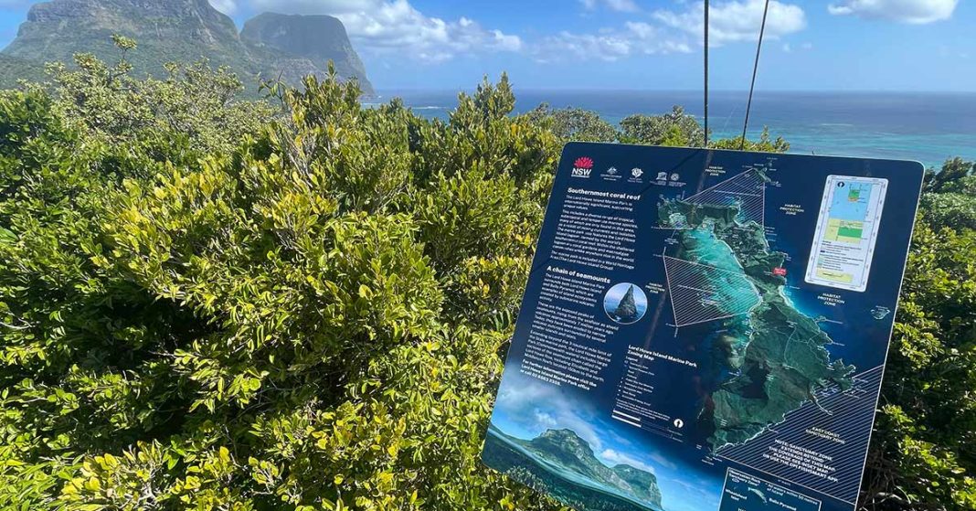 Updated Lord Howe Island Marine Park signs on Transit Hill