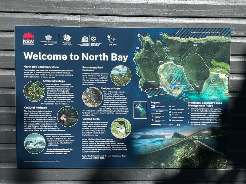 Updated Lord Howe Island Marine Park sign at North Bay