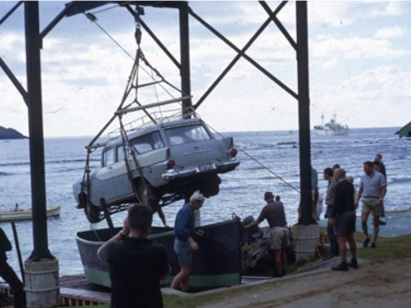 Gantry and slipway installed at Neds Beach for cargo handling (Photo LHI Historical Society – Frank Chartres)