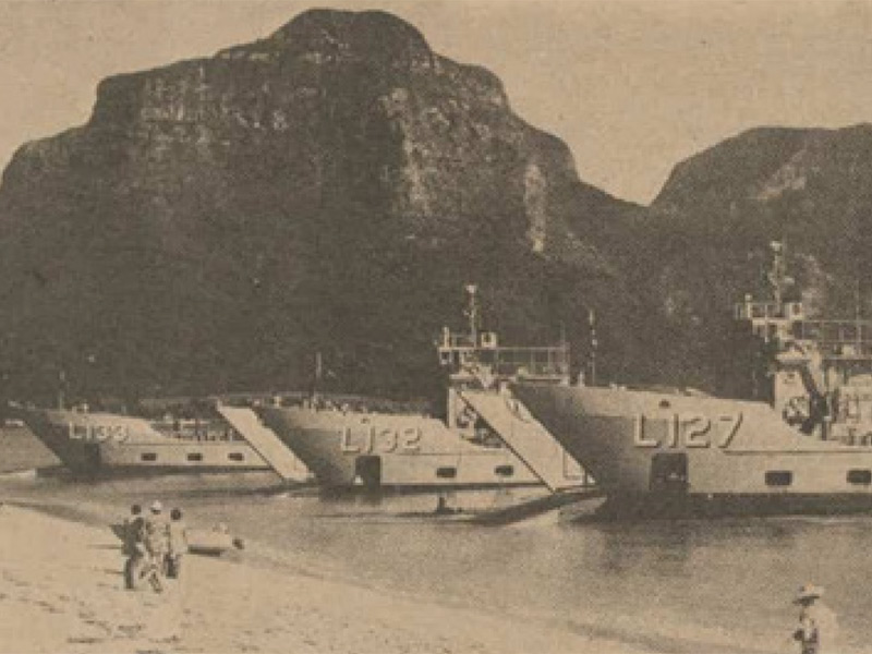 The first three navy LCHs arrive to bring equipment and stores needed during airstrip construction.