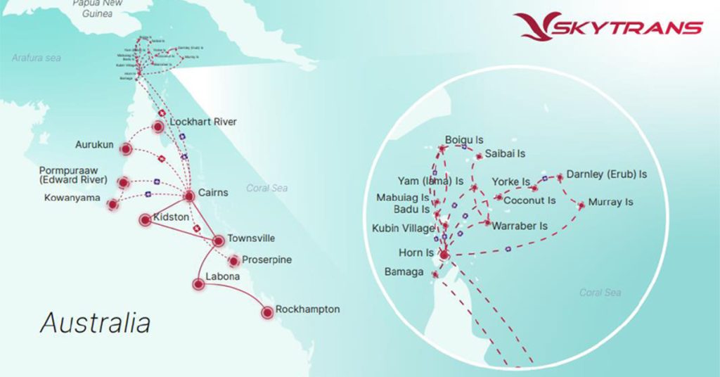 An image showing where Skytrans operates and flies to in Australia